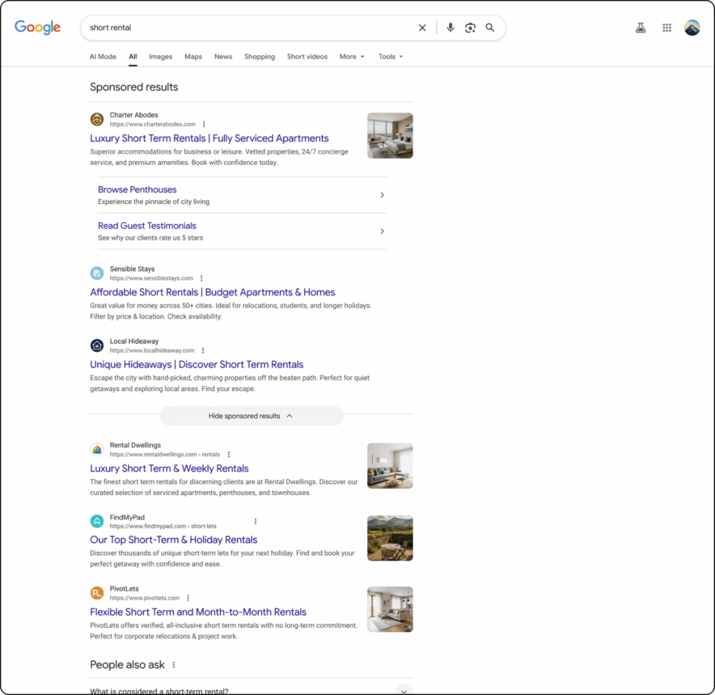 Google's Sponsored Results sample