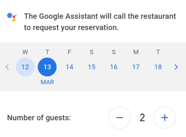 google assistant reservation request experience