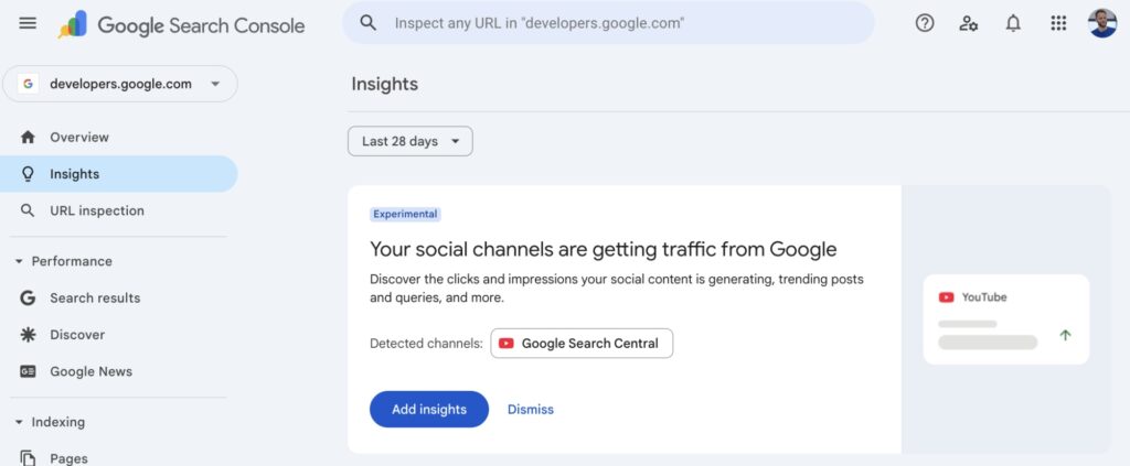 google search console insights social channel data