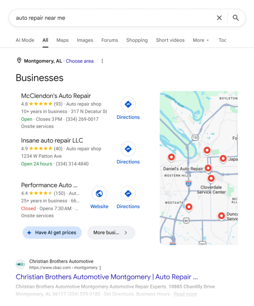 Google SERP multi location local SEO example