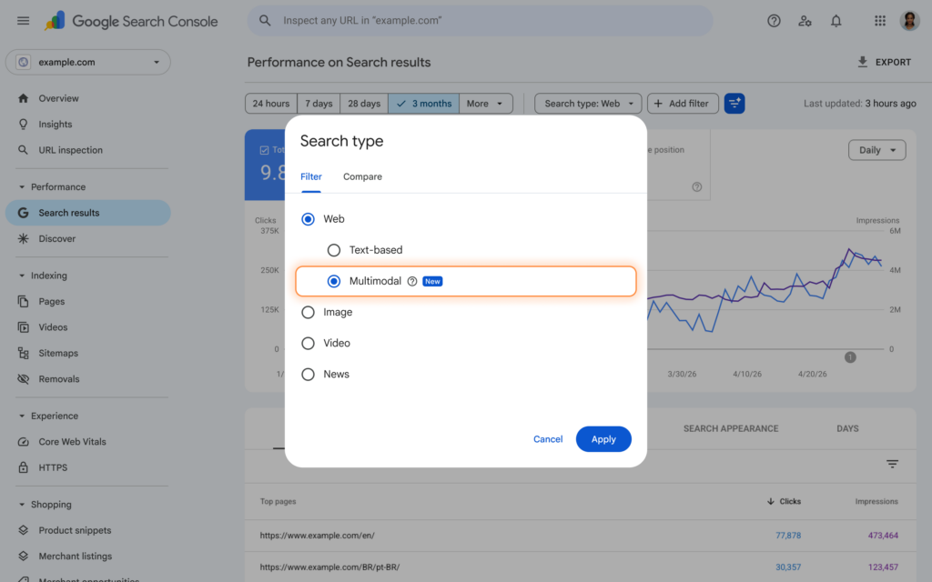 multimodal search type filter